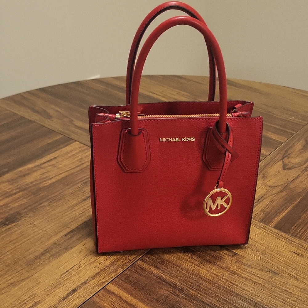Michael Kors Mecer Medium Red Pebbled Leather Crossbody